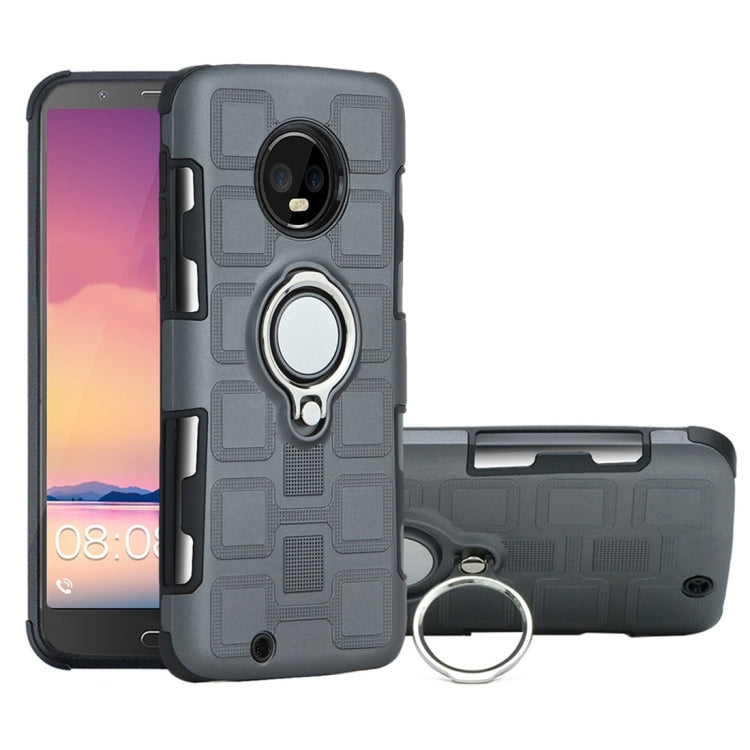 For Motorola Moto G6 EU / US Version 2 In 1 Cube PC + TPU Protective Case with 360 Degrees Rotate Silver Ring Holder