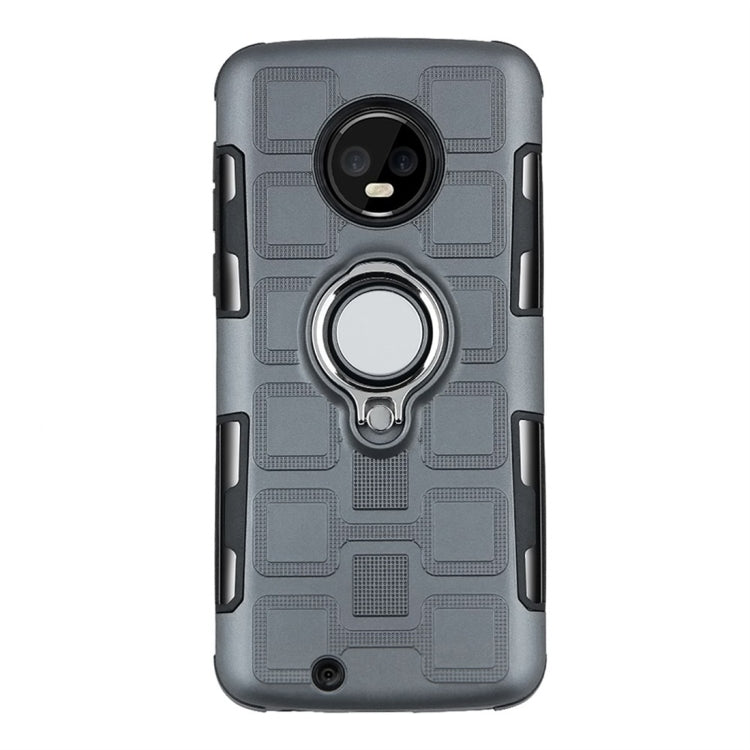 For Motorola Moto G6 EU / US Version 2 In 1 Cube PC + TPU Protective Case with 360 Degrees Rotate Silver Ring Holder