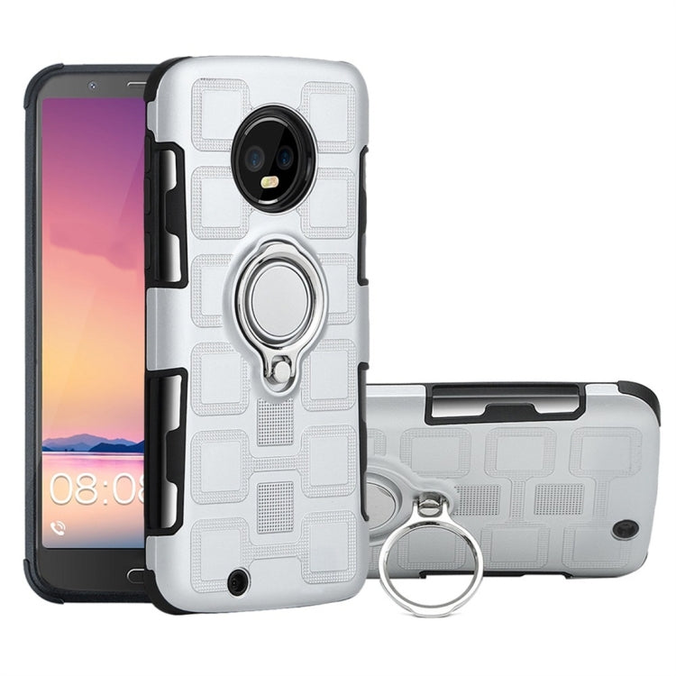 For Motorola Moto G6 EU / US Version 2 In 1 Cube PC + TPU Protective Case with 360 Degrees Rotate Silver Ring Holder