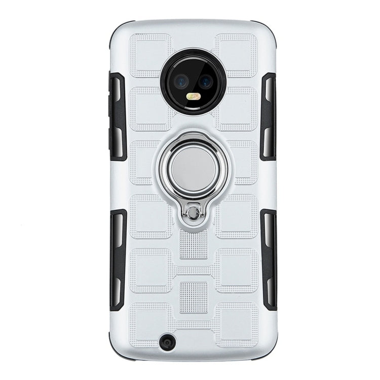 For Motorola Moto G6 EU / US Version 2 In 1 Cube PC + TPU Protective Case with 360 Degrees Rotate Silver Ring Holder