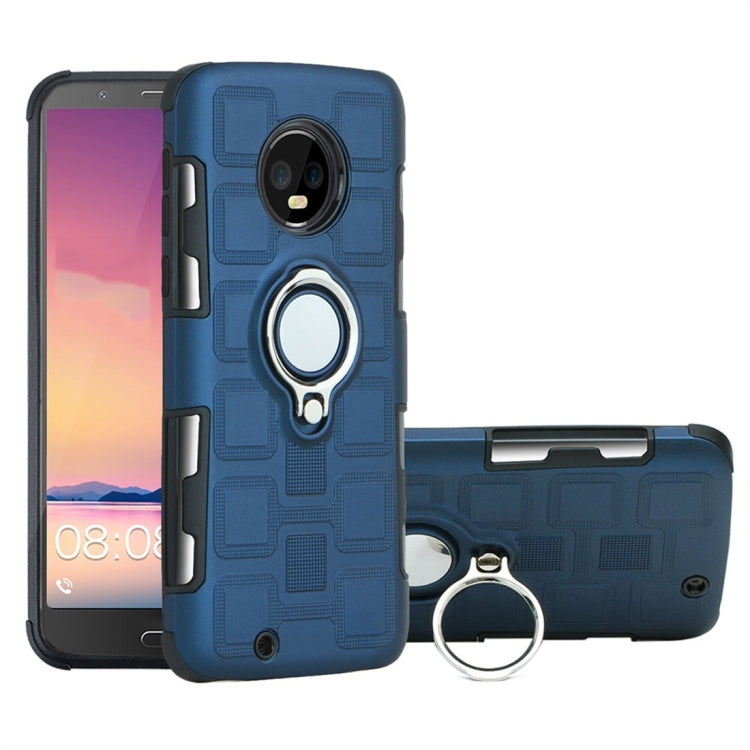 For Motorola Moto G6 EU / US Version 2 In 1 Cube PC + TPU Protective Case with 360 Degrees Rotate Silver Ring Holder