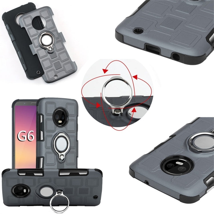 For Motorola Moto G6 EU / US Version 2 In 1 Cube PC + TPU Protective Case with 360 Degrees Rotate Silver Ring Holder