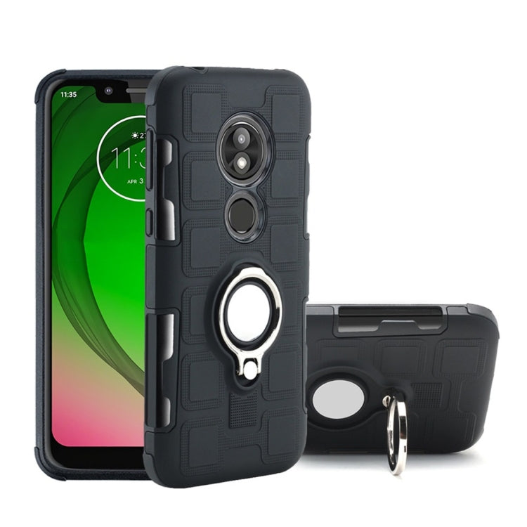 For Motorola Moto G7 Play 2 In 1 Cube PC + TPU Protective Case with 360 Degrees Rotate Silver Ring Holder