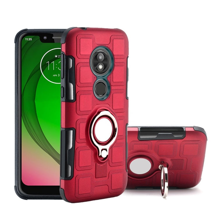 For Motorola Moto G7 Play 2 In 1 Cube PC + TPU Protective Case with 360 Degrees Rotate Silver Ring Holder