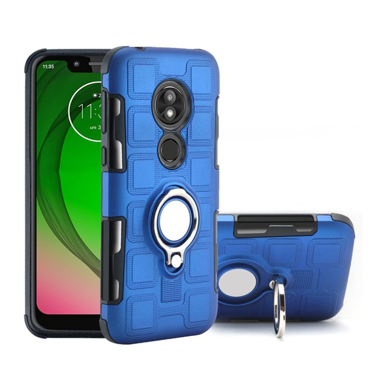 For Motorola Moto G7 Play 2 In 1 Cube PC + TPU Protective Case with 360 Degrees Rotate Silver Ring Holder