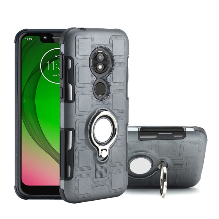 For Motorola Moto G7 Play 2 In 1 Cube PC + TPU Protective Case with 360 Degrees Rotate Silver Ring Holder