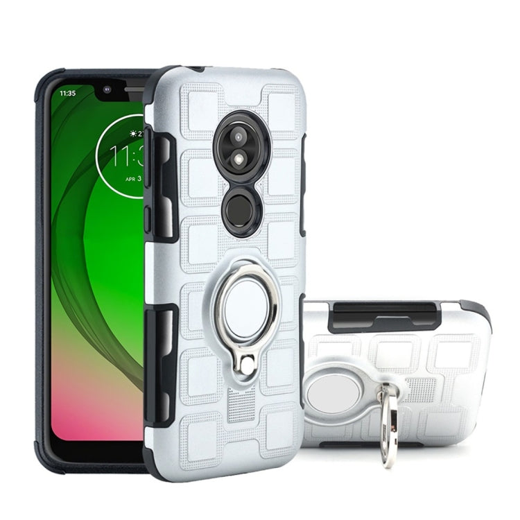 For Motorola Moto G7 Play 2 In 1 Cube PC + TPU Protective Case with 360 Degrees Rotate Silver Ring Holder