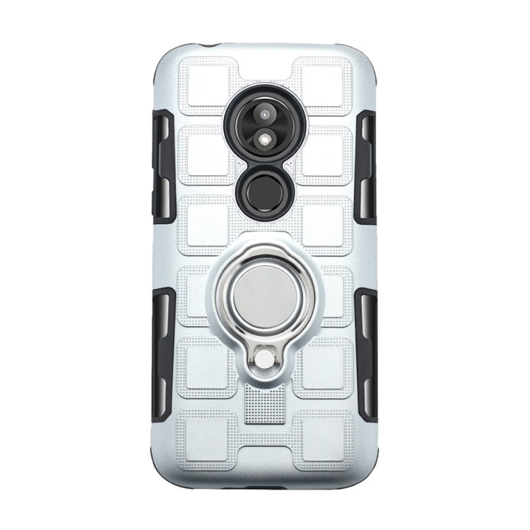 For Motorola Moto G7 Play 2 In 1 Cube PC + TPU Protective Case with 360 Degrees Rotate Silver Ring Holder