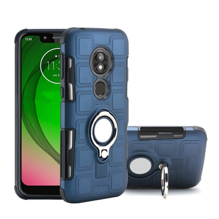 For Motorola Moto G7 Play 2 In 1 Cube PC + TPU Protective Case with 360 Degrees Rotate Silver Ring Holder
