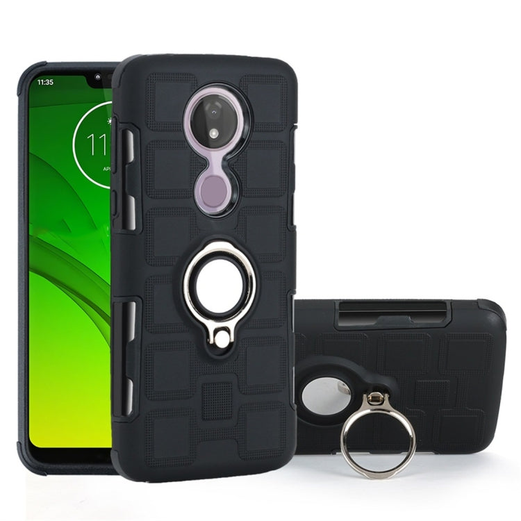 For Motorola Moto G7 Power EU Version 2 In 1 Cube PC + TPU Protective Case with 360 Degrees Rotate Silver Ring Holder
