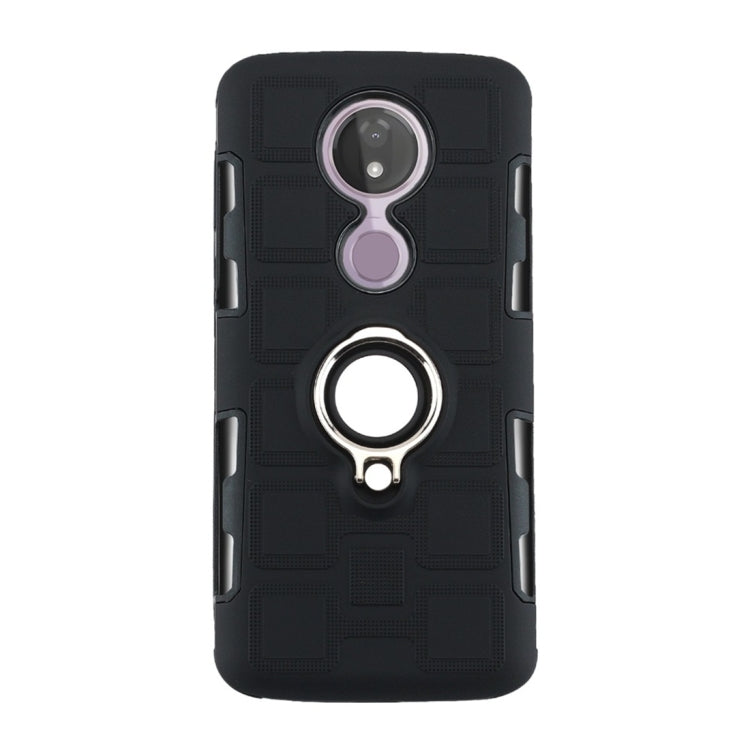 For Motorola Moto G7 Power EU Version 2 In 1 Cube PC + TPU Protective Case with 360 Degrees Rotate Silver Ring Holder