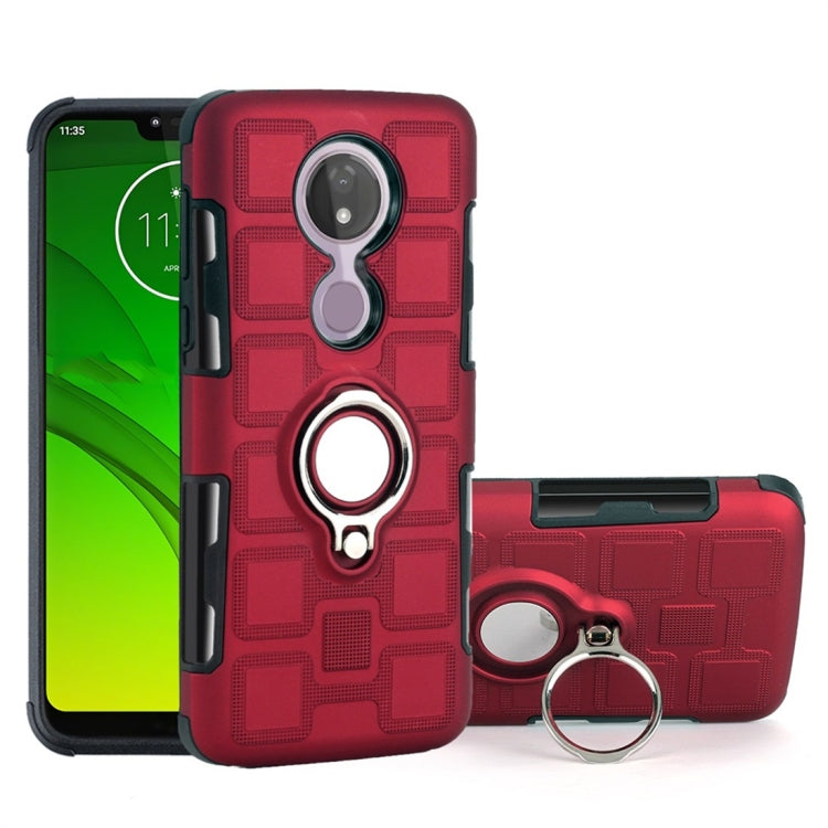 For Motorola Moto G7 Power EU Version 2 In 1 Cube PC + TPU Protective Case with 360 Degrees Rotate Silver Ring Holder