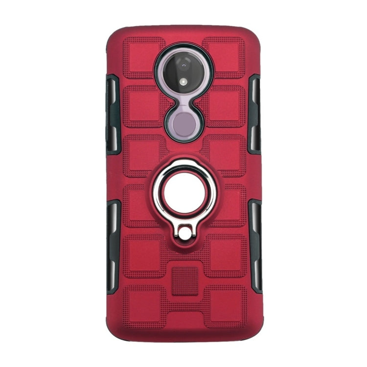 For Motorola Moto G7 Power EU Version 2 In 1 Cube PC + TPU Protective Case with 360 Degrees Rotate Silver Ring Holder