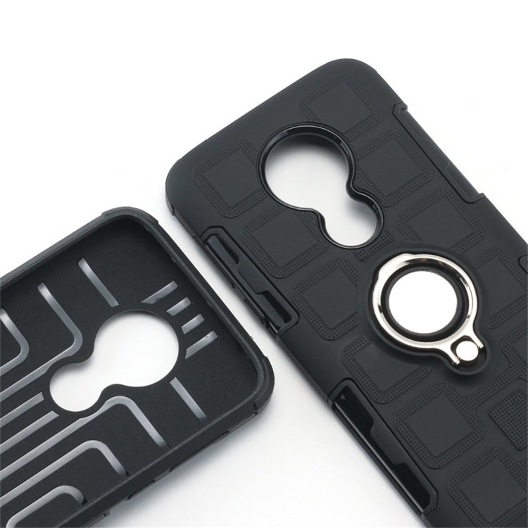For Motorola Moto G7 Power EU Version 2 In 1 Cube PC + TPU Protective Case with 360 Degrees Rotate Silver Ring Holder