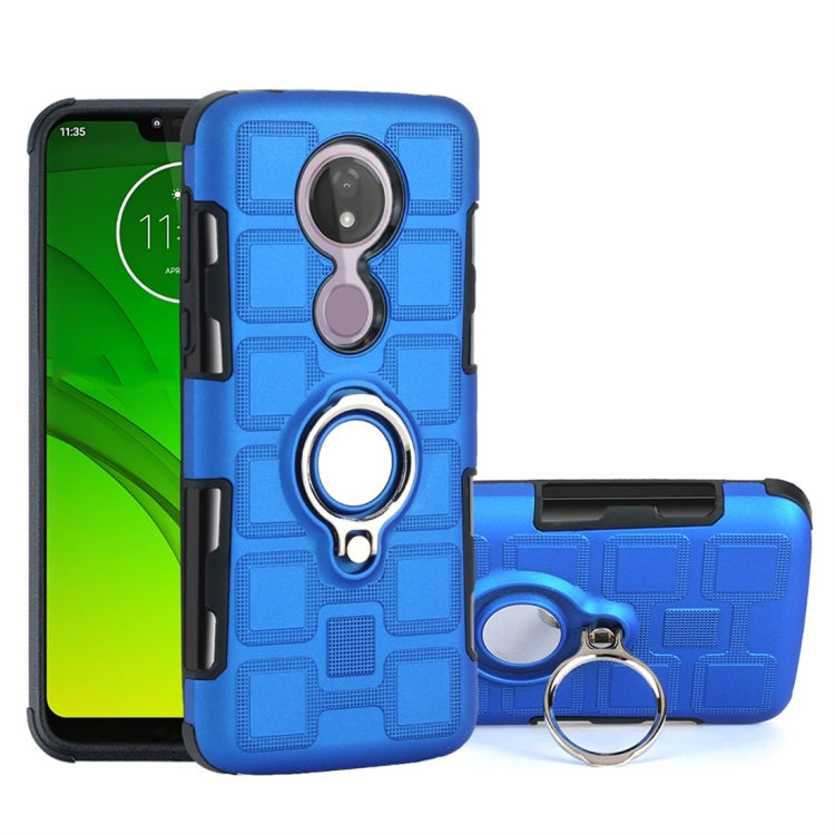 For Motorola Moto G7 Power EU Version 2 In 1 Cube PC + TPU Protective Case with 360 Degrees Rotate Silver Ring Holder