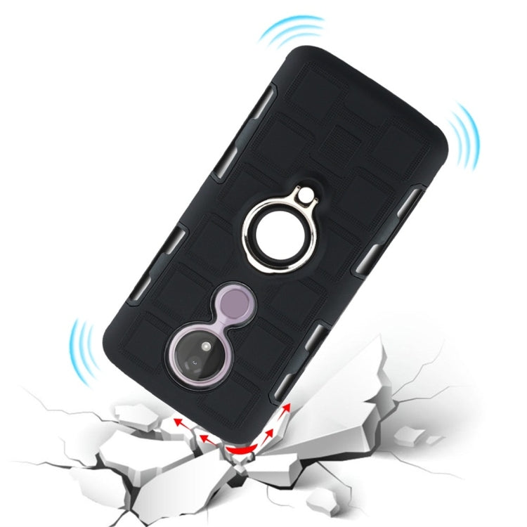 For Motorola Moto G7 Power EU Version 2 In 1 Cube PC + TPU Protective Case with 360 Degrees Rotate Silver Ring Holder