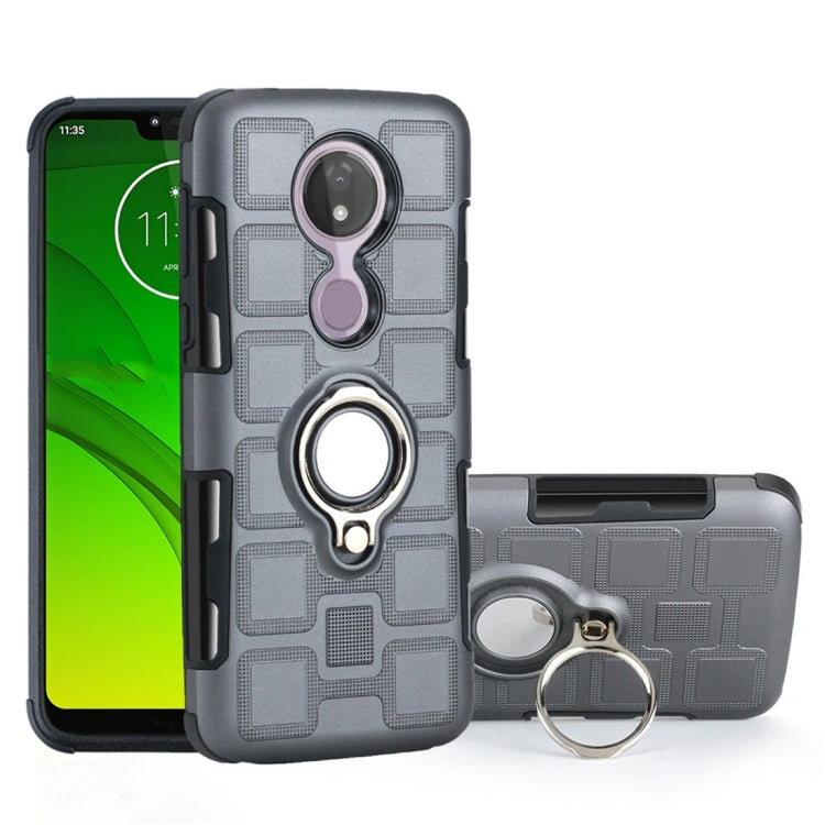 For Motorola Moto G7 Power EU Version 2 In 1 Cube PC + TPU Protective Case with 360 Degrees Rotate Silver Ring Holder