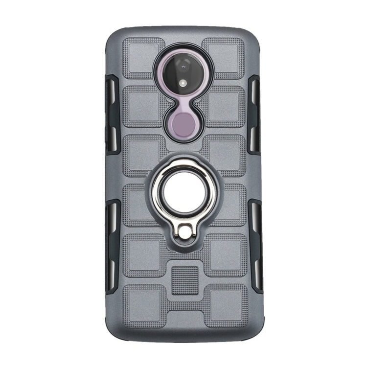 For Motorola Moto G7 Power EU Version 2 In 1 Cube PC + TPU Protective Case with 360 Degrees Rotate Silver Ring Holder