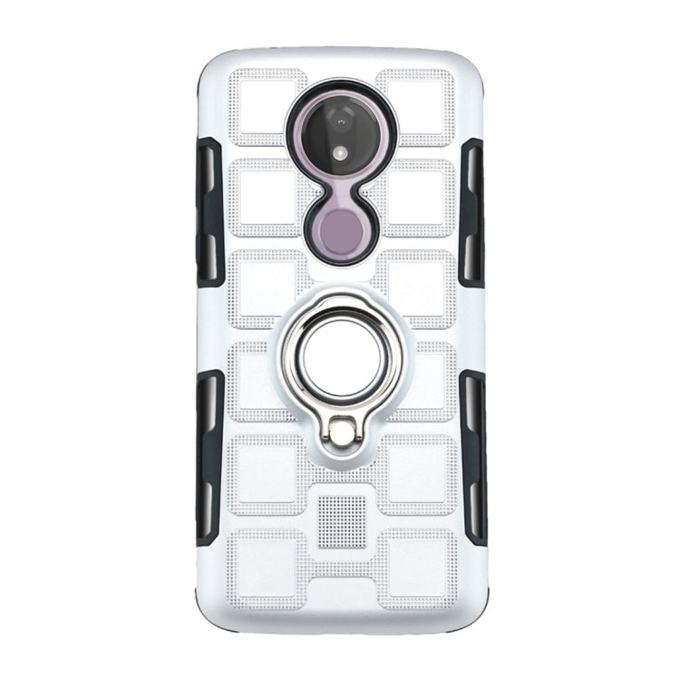 For Motorola Moto G7 Power EU Version 2 In 1 Cube PC + TPU Protective Case with 360 Degrees Rotate Silver Ring Holder