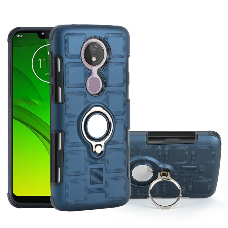 For Motorola Moto G7 Power EU Version 2 In 1 Cube PC + TPU Protective Case with 360 Degrees Rotate Silver Ring Holder