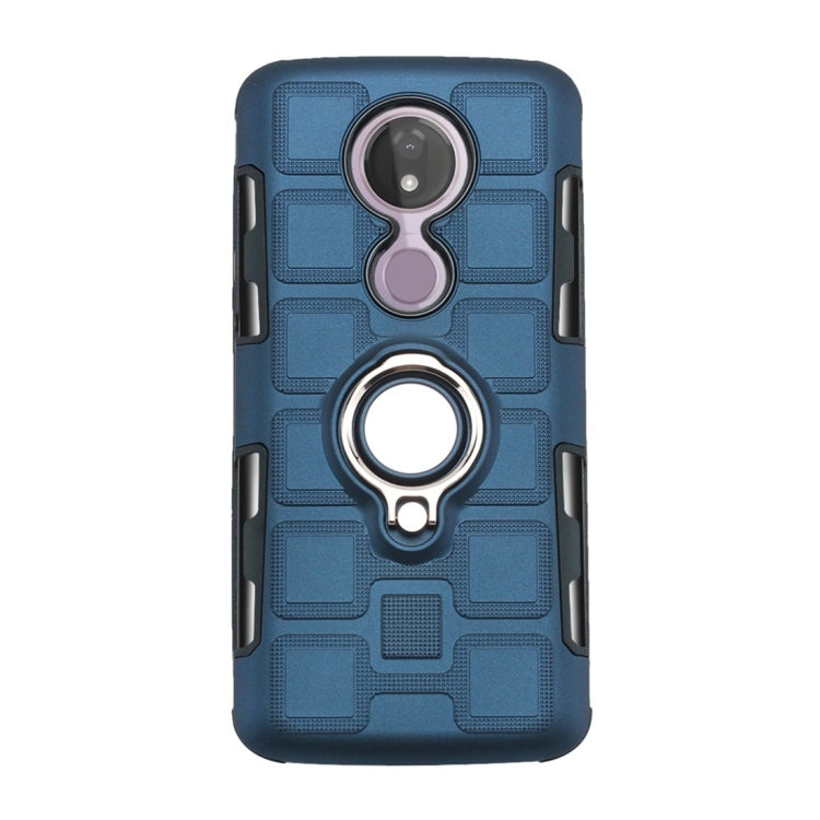 For Motorola Moto G7 Power EU Version 2 In 1 Cube PC + TPU Protective Case with 360 Degrees Rotate Silver Ring Holder