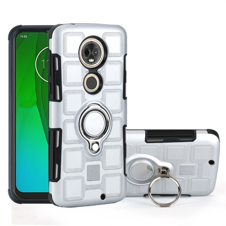 For Motorola Moto G7 2 In 1 Cube PC + TPU Protective Case with 360 Degrees Rotate Silver Ring Holder