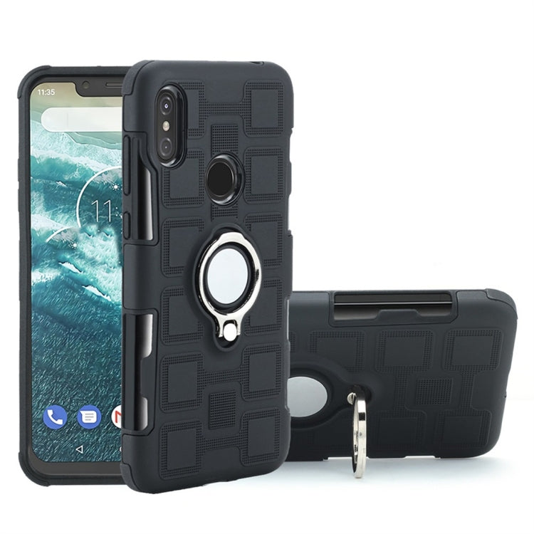 For Motorola One Power (P30 Note) 2 In 1 Cube PC + TPU Protective Case with 360 Degrees Rotate Silver Ring Holder