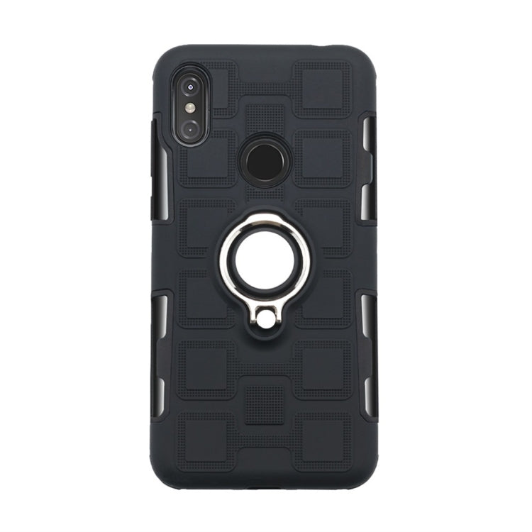 For Motorola One Power (P30 Note) 2 In 1 Cube PC + TPU Protective Case with 360 Degrees Rotate Silver Ring Holder
