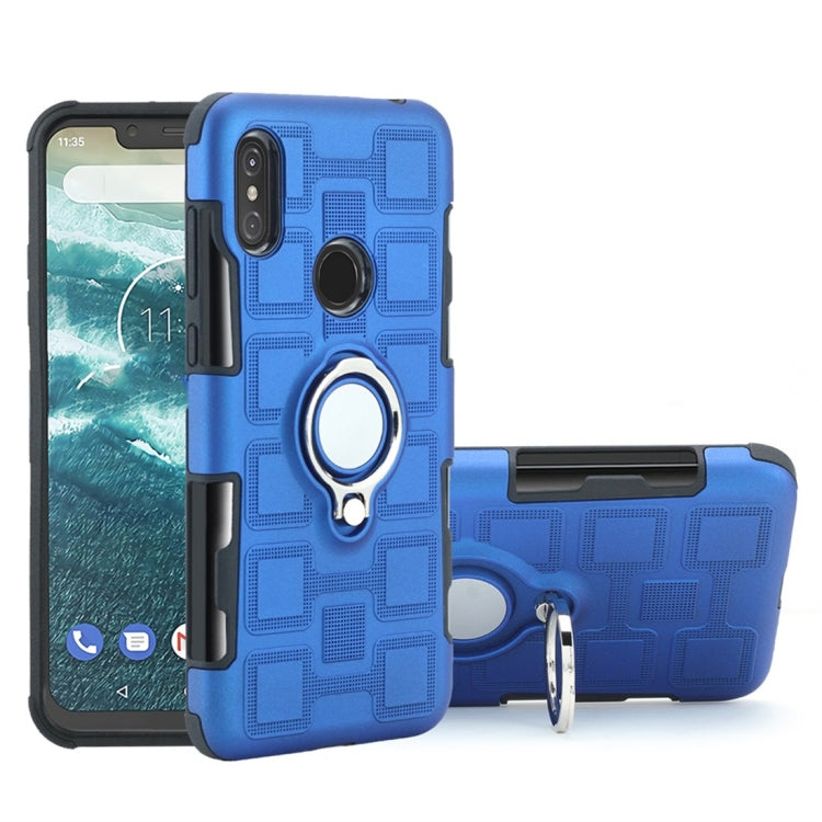 For Motorola One Power (P30 Note) 2 In 1 Cube PC + TPU Protective Case with 360 Degrees Rotate Silver Ring Holder