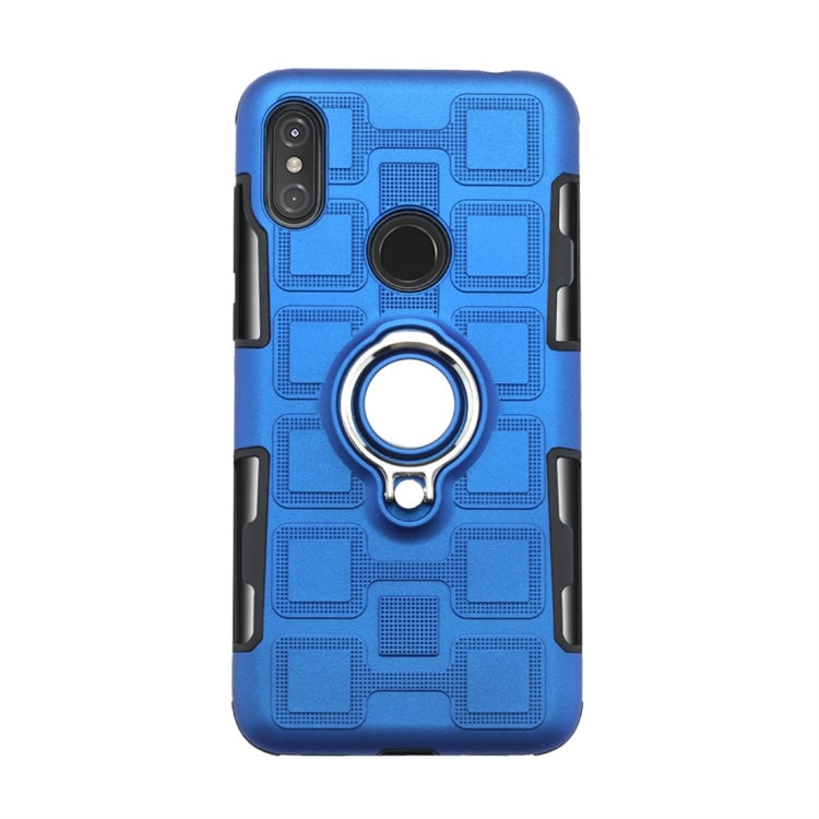 For Motorola One Power (P30 Note) 2 In 1 Cube PC + TPU Protective Case with 360 Degrees Rotate Silver Ring Holder