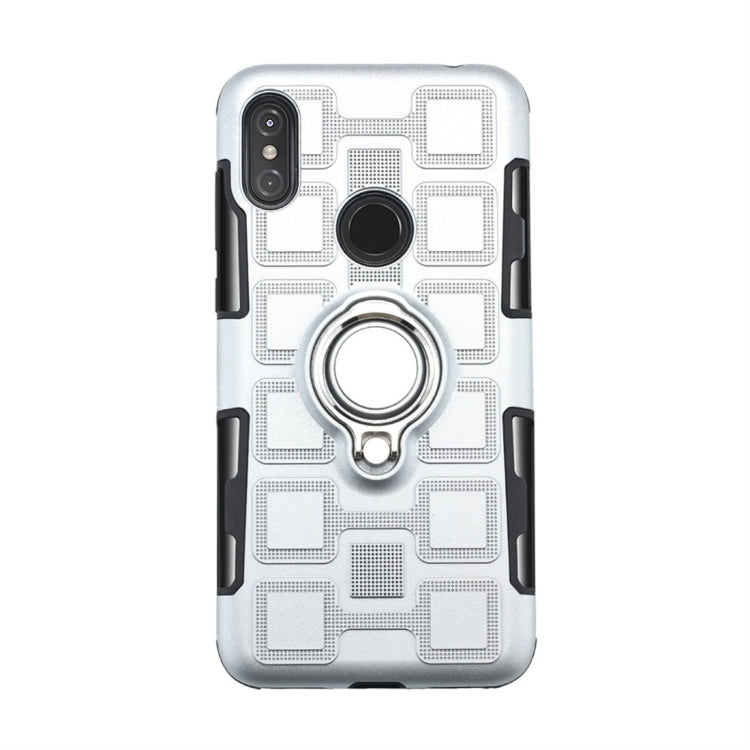 For Motorola One Power (P30 Note) 2 In 1 Cube PC + TPU Protective Case with 360 Degrees Rotate Silver Ring Holder