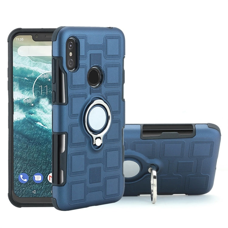For Motorola One Power (P30 Note) 2 In 1 Cube PC + TPU Protective Case with 360 Degrees Rotate Silver Ring Holder