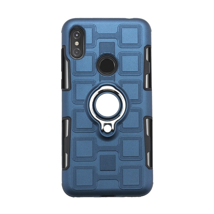 For Motorola One Power (P30 Note) 2 In 1 Cube PC + TPU Protective Case with 360 Degrees Rotate Silver Ring Holder