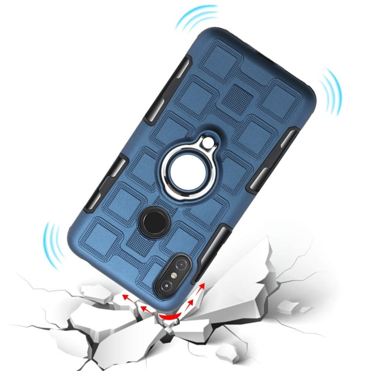 For Motorola One Power (P30 Note) 2 In 1 Cube PC + TPU Protective Case with 360 Degrees Rotate Silver Ring Holder