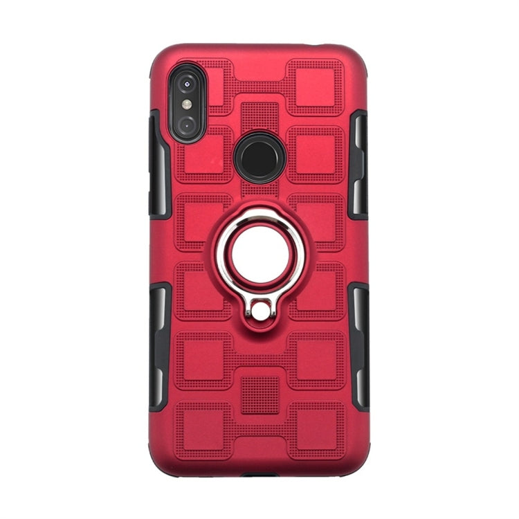 For Motorola One (P30 Play) 2 In 1 Cube PC + TPU Protective Case with 360 Degrees Rotate Silver Ring Holder