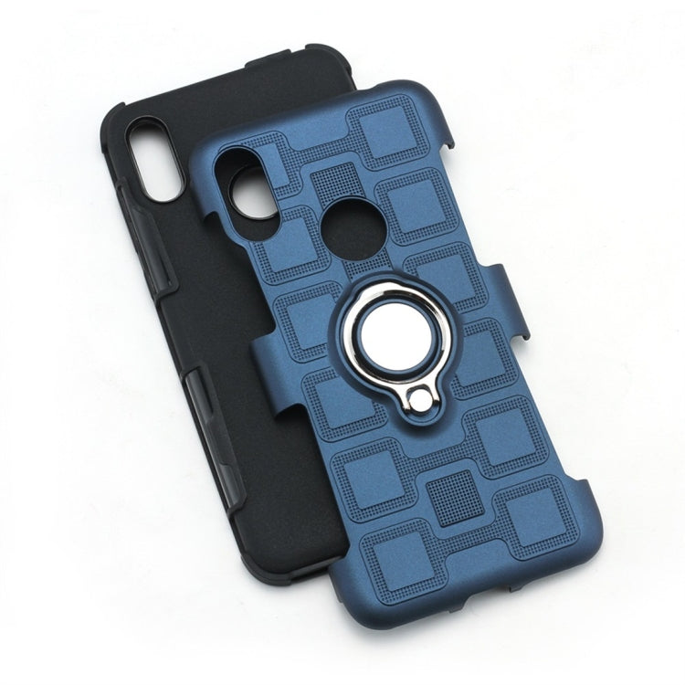For Motorola One (P30 Play) 2 In 1 Cube PC + TPU Protective Case with 360 Degrees Rotate Silver Ring Holder