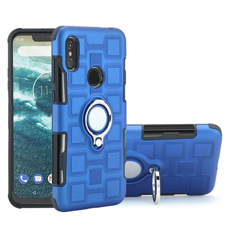 For Motorola One (P30 Play) 2 In 1 Cube PC + TPU Protective Case with 360 Degrees Rotate Silver Ring Holder