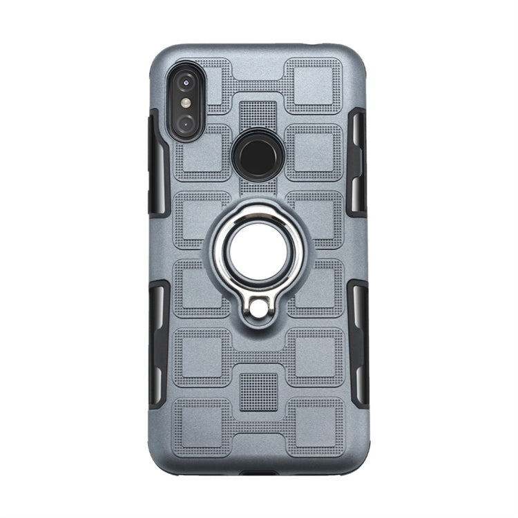 For Motorola One (P30 Play) 2 In 1 Cube PC + TPU Protective Case with 360 Degrees Rotate Silver Ring Holder
