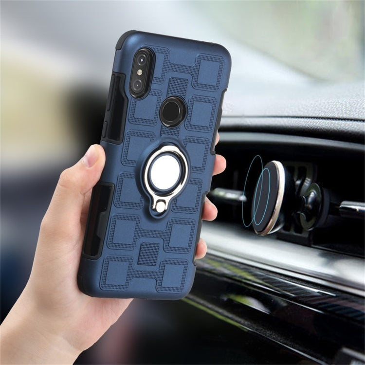 For Motorola One (P30 Play) 2 In 1 Cube PC + TPU Protective Case with 360 Degrees Rotate Silver Ring Holder