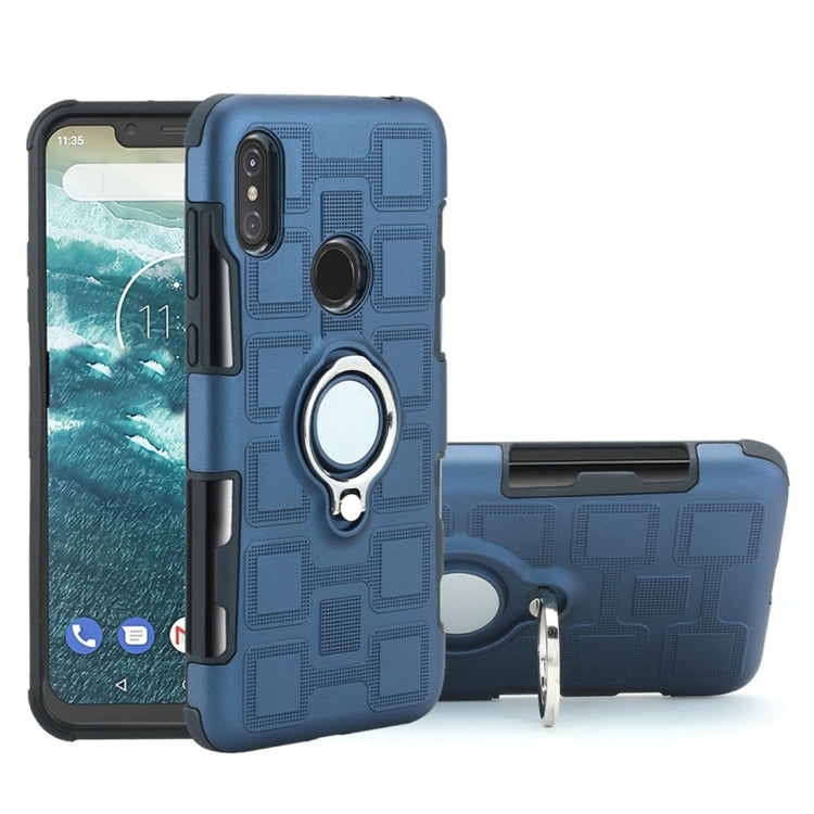 For Motorola One (P30 Play) 2 In 1 Cube PC + TPU Protective Case with 360 Degrees Rotate Silver Ring Holder