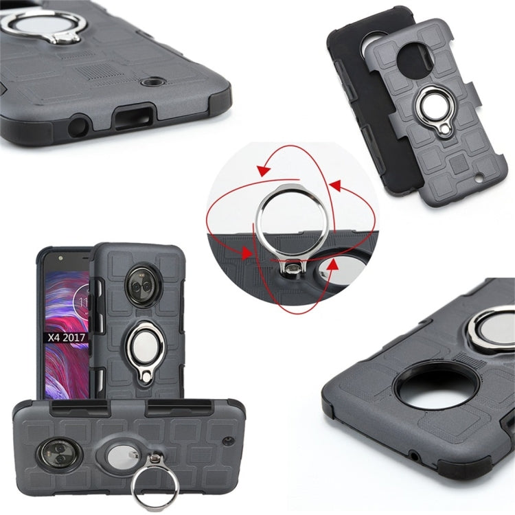 For Motorola Moto X4 2017 2 In 1 Cube PC + TPU Protective Case with 360 Degrees Rotate Silver Ring Holder
