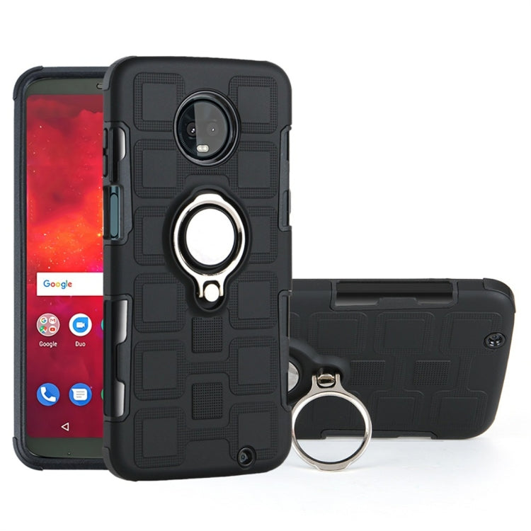 For Motorola Moto Z3 Play 2 In 1 Cube PC + TPU Protective Case with 360 Degrees Rotate Silver Ring Holder
