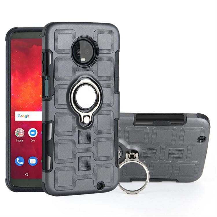 For Motorola Moto Z3 Play 2 In 1 Cube PC + TPU Protective Case with 360 Degrees Rotate Silver Ring Holder
