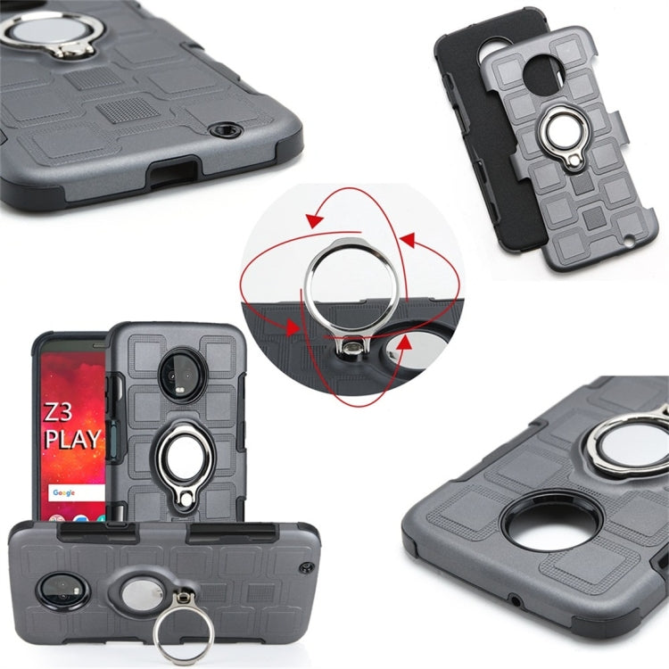 For Motorola Moto Z3 Play 2 In 1 Cube PC + TPU Protective Case with 360 Degrees Rotate Silver Ring Holder