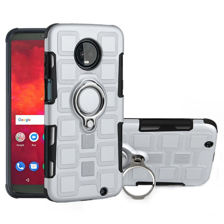For Motorola Moto Z3 Play 2 In 1 Cube PC + TPU Protective Case with 360 Degrees Rotate Silver Ring Holder