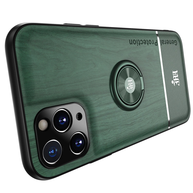 For iPhone 11 Pro Wood Grain PC + TPU Shockproof Protective Case with Ring Holder