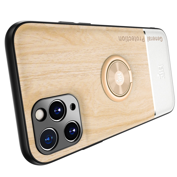 For iPhone 11 Pro Wood Grain PC + TPU Shockproof Protective Case with Ring Holder