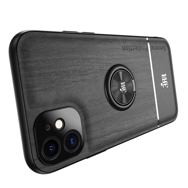 For iPhone 11 Wood Grain PC + TPU Shockproof Protective Case with Ring Holder