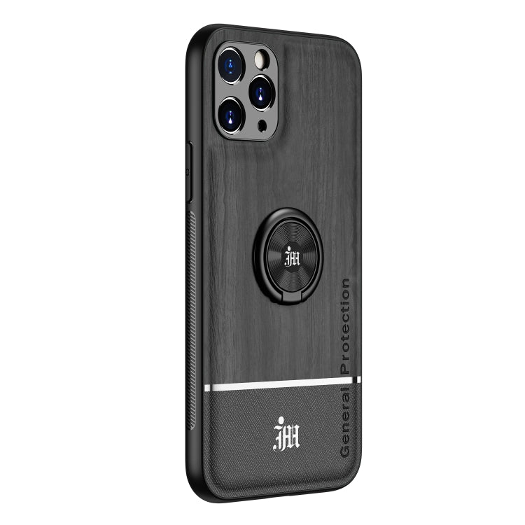For iPhone 11 Pro Max Wood Grain PC + TPU Shockproof Protective Case with Ring Holder