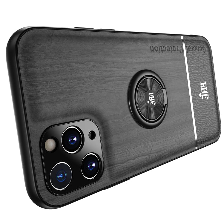 For iPhone 11 Pro Max Wood Grain PC + TPU Shockproof Protective Case with Ring Holder